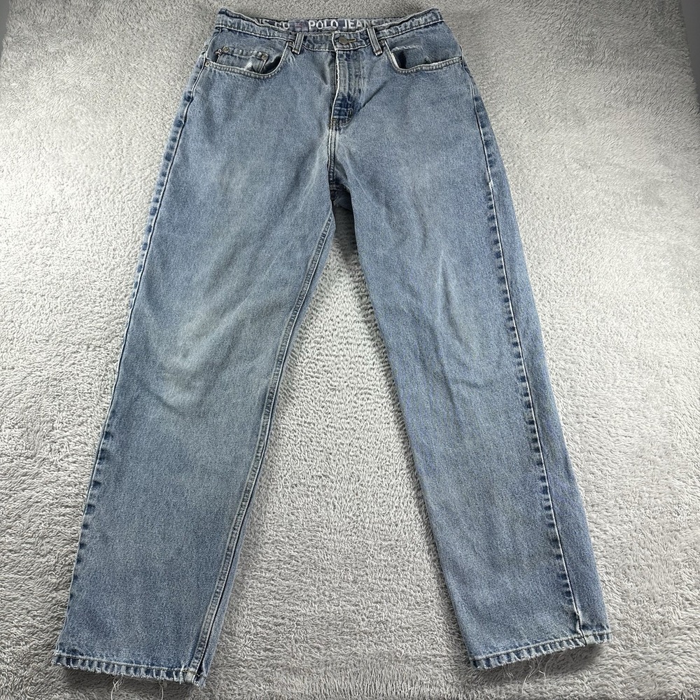 VINTAGE Ralph Lauren Jeans Mens 32x32 Straight Lightwash Distressed G2806 Cotton